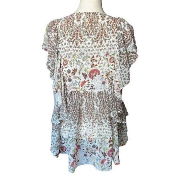 Matilda Jane Floral Ruffle Layered V-Neck Blouse With Sheer Sleeves Womens Small - Picture 4 of 14